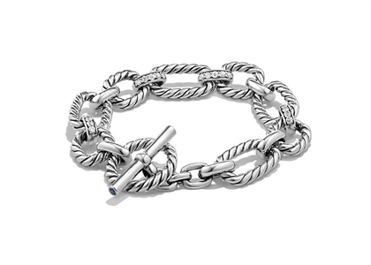 Rhodium Plated Twisted Toggle Link Chain Bracelet